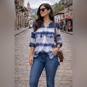 Paradigma Tie Dye Blouse | Boho Chic Button Front Top | Size S